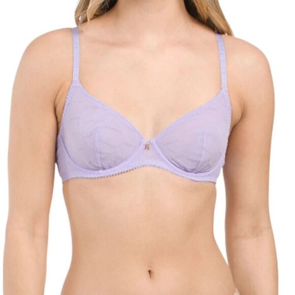 Savage X Fenty Purple Flocked Logo Mesh Unlined Bra - Picture 1 of 16